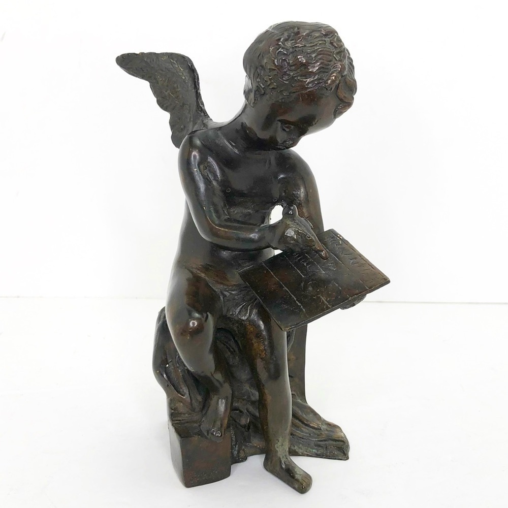 Vintage  muse, cherub, angel bronze sculpture